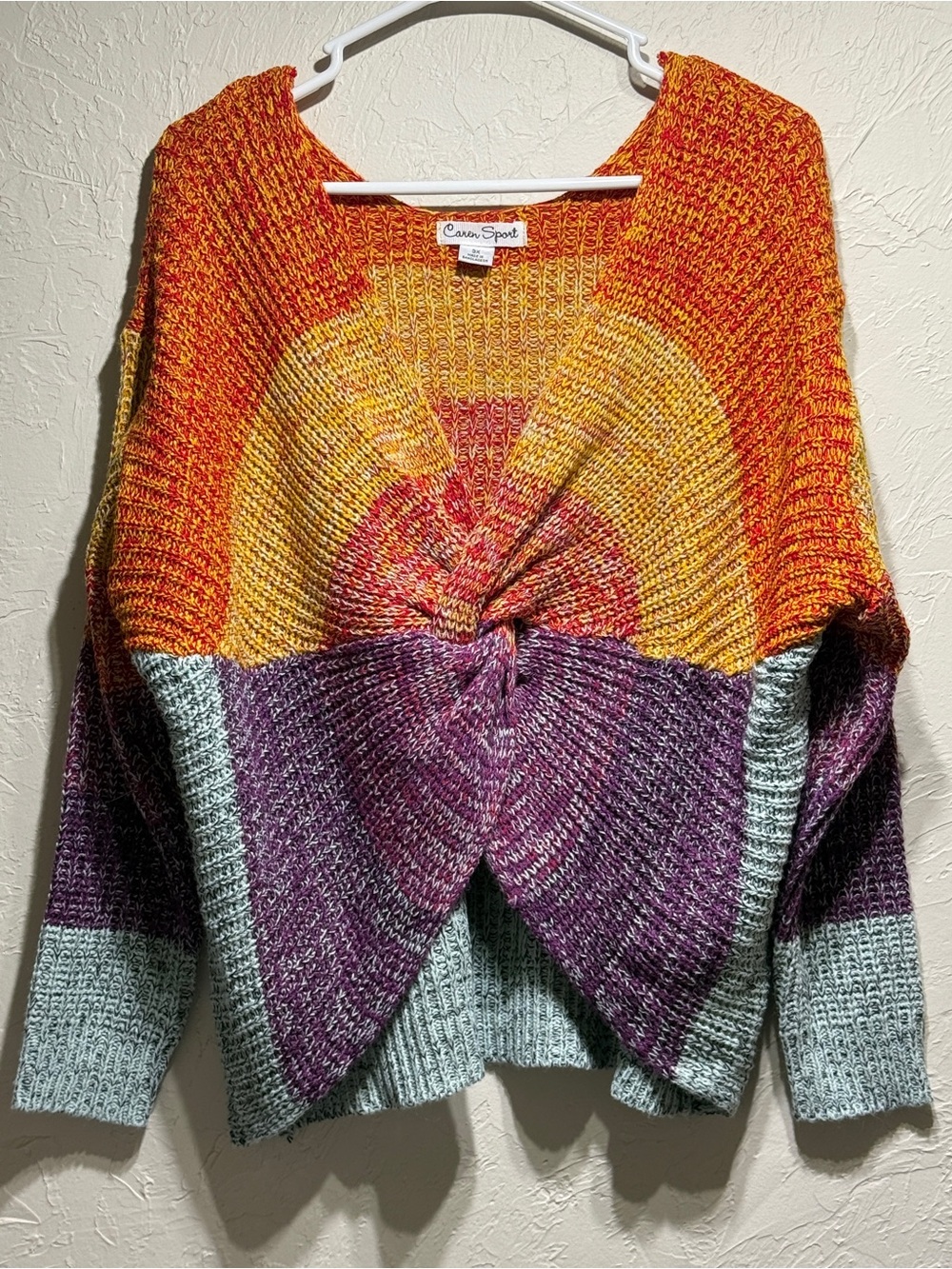 NWOT Caren Sport Multicolor Twist-Front Knit Sweater Size 3XL